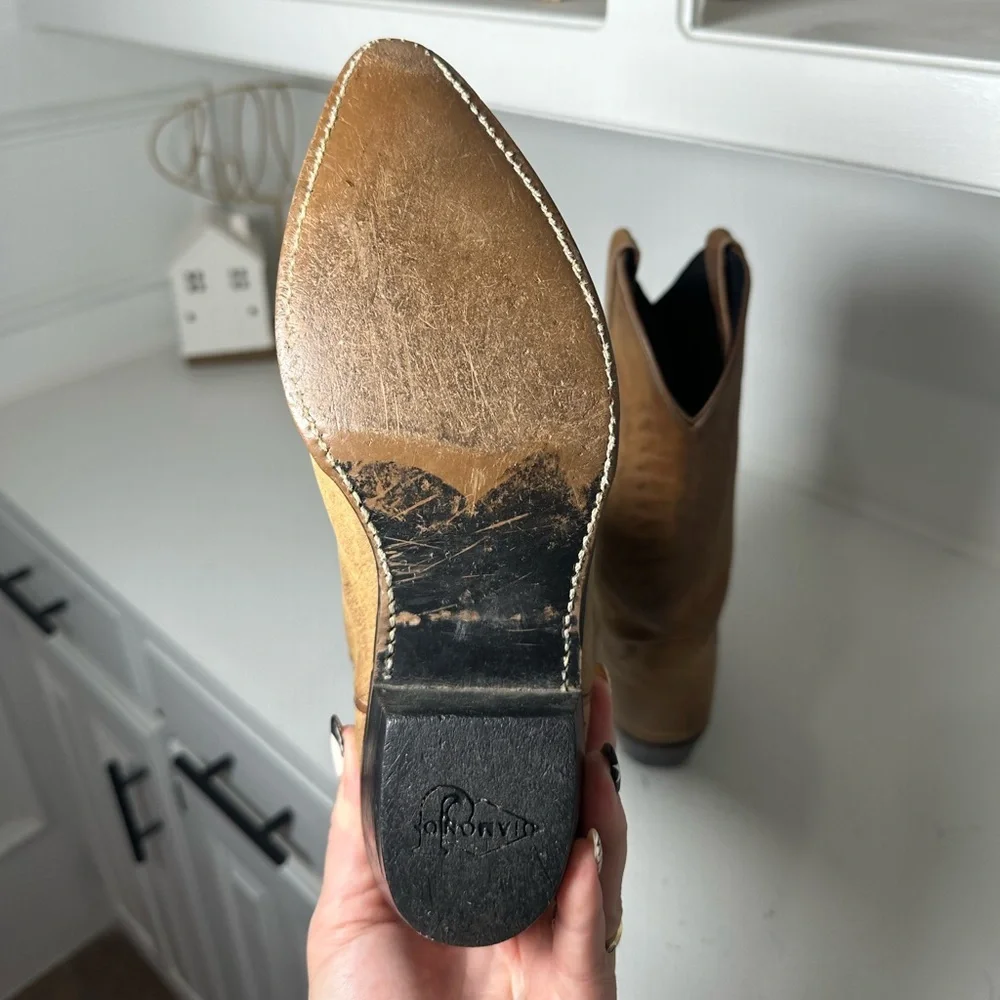 **SOLD**Diamond J Women’s Cowboy Boots Size 7.5 Tan Leather Western Boots - Picture 8 of 10